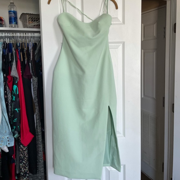 Mint green midi Cinq a Sept dress with side slit - Picture 7 of 11